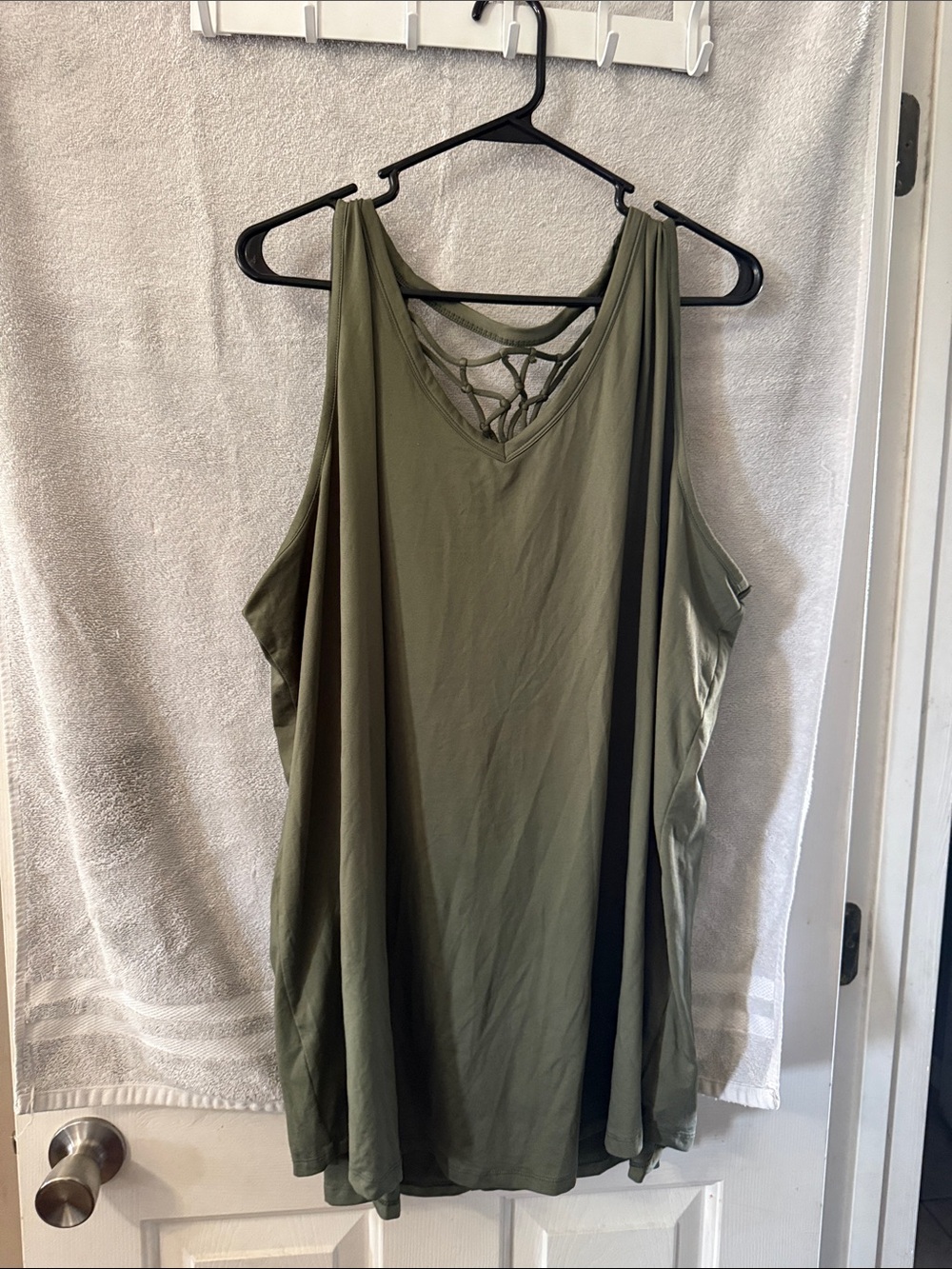 Livi Active Olive Green V-Neck Sleeveless Tank with Lattice Back